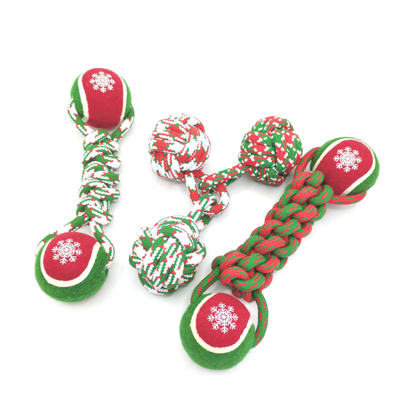 Christmas Cotton Rope Tennis  Pet Dog Toy