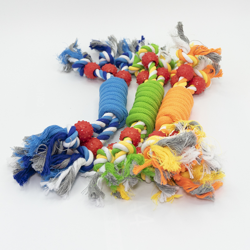 Three Rope Knotted With Plastic Balls Two Sides Pet Dog Toys 